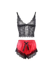 CAMISÓN DE SEDA CON PANTALÓN ENCAJE NEGRO/ROJO SUBBLIME DE LA MARCA SUBBLIME SETS