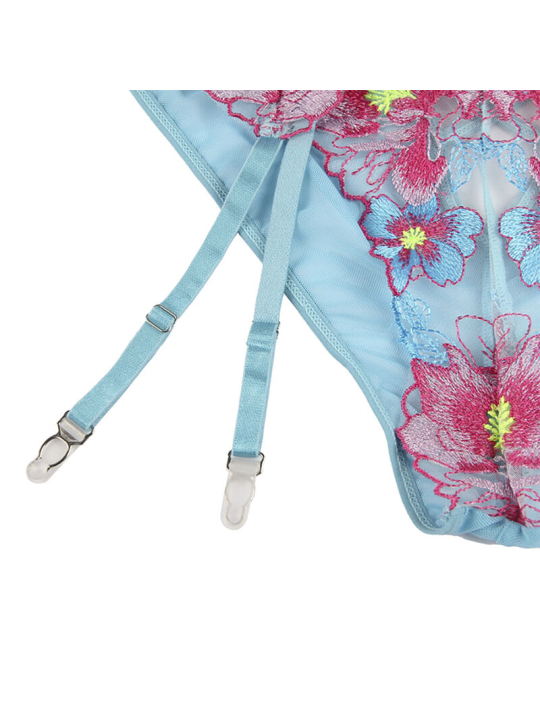 SUJETADOR Y PANTIES CON LIGUERO FLORAL AZUL S/M DE LA MARCA SUBBLIME SETS
