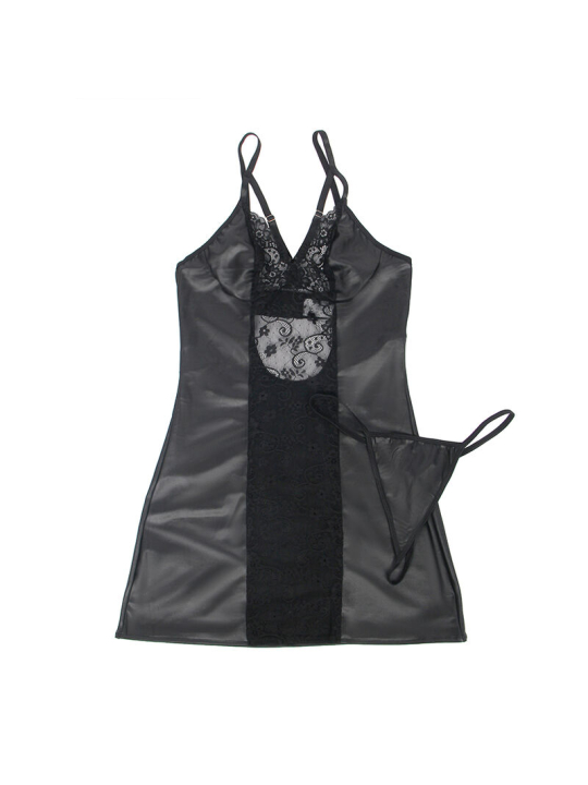 BODY Y TANGA DE CUERO NEGRO SUBBLIME L/XL - LENCERÍA SEXY DE LA MARCA SUBBLIME DRESSES