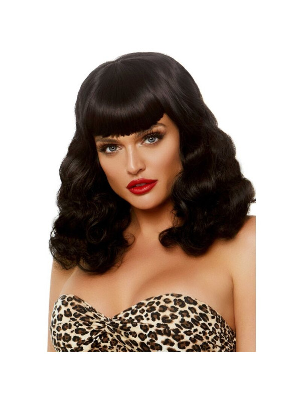 PELUCA RIZADA NEGRA LUMINISCENTE CON FLEQUILLO LEG AVENUE DE LA MARCA LEG AVENUE ACCESSORIES