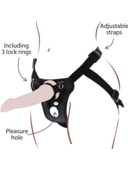 ARNÉS STRAP-ON AJUSTABLE CON ANILLOS Y BOLSA VIBRADORA DE LA MARCA GET REAL