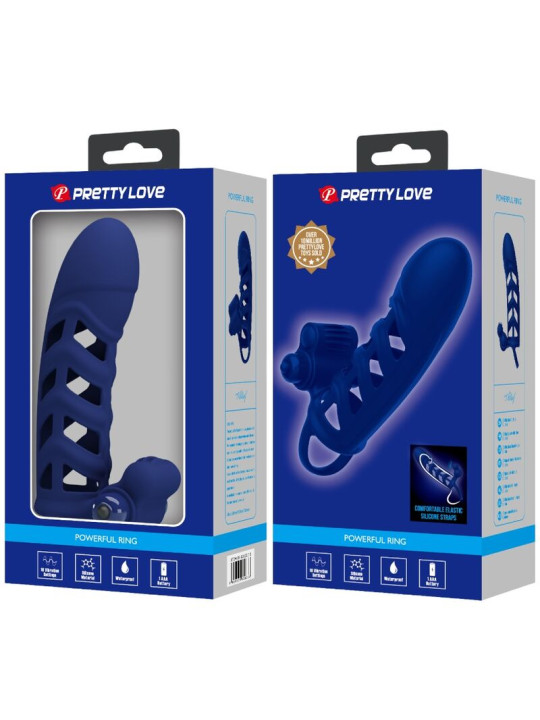 ANILLO VIBRADOR DE SILICONA AZUL CON 10 FUNCIONES PRETTY LOVE DE LA MARCA PRETTY LOVE MALE