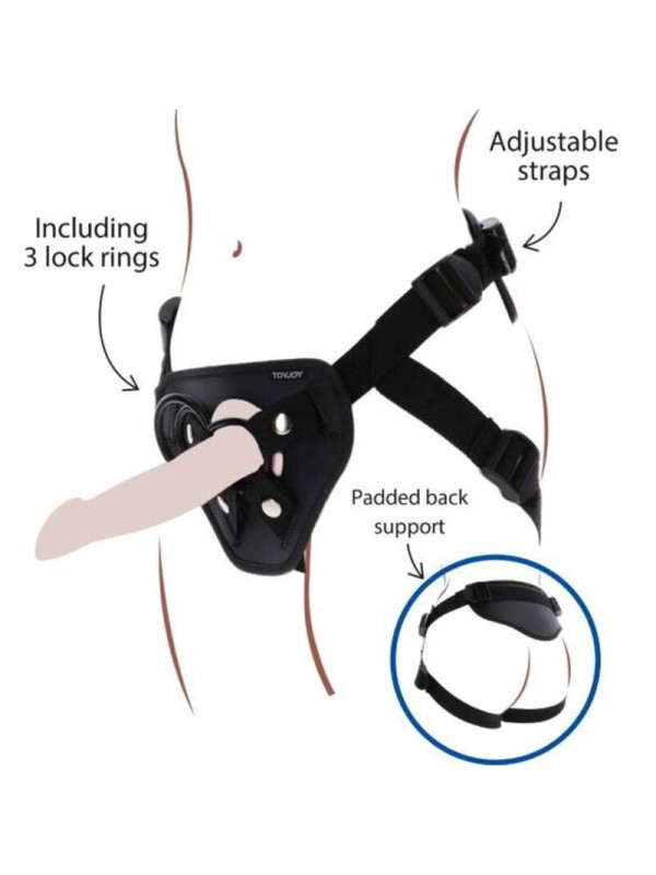 ARNÉS STRAP-ON AJUSTABLE CON ANILLOS Y BOLSA VIBRADORA DE LA MARCA GET REAL