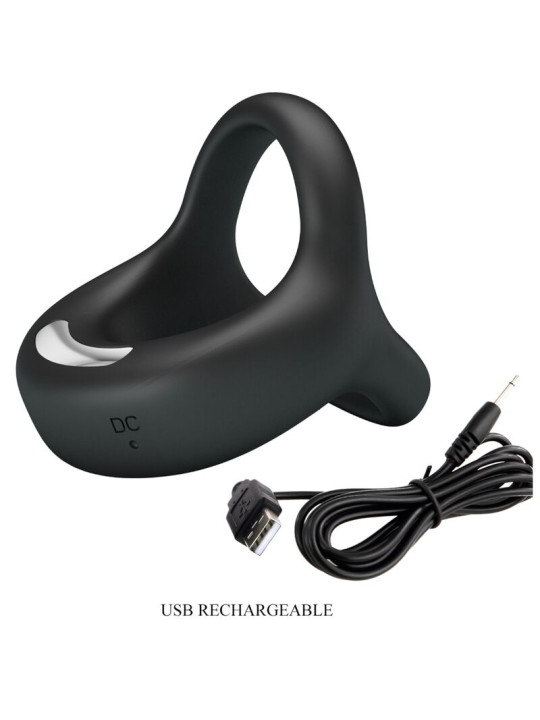 ANILLO VIBRADOR NEGRO ELLIOTT 10 MODOS SILICONA DE LA MARCA PRETTY LOVE