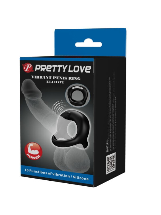 ANILLO VIBRADOR NEGRO ELLIOTT 10 MODOS SILICONA DE LA MARCA PRETTY LOVE