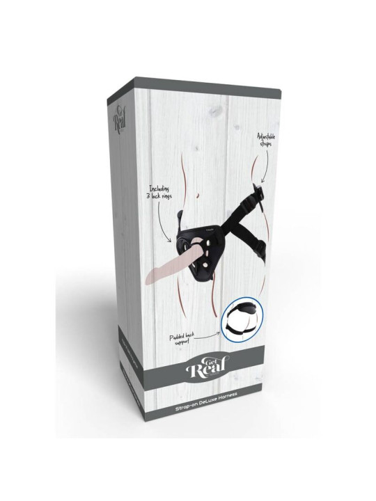 ARNÉS STRAP-ON AJUSTABLE CON ANILLOS Y BOLSA VIBRADORA DE LA MARCA GET REAL