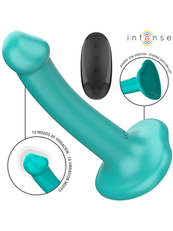 VIBRADOR KATIE CON VENTOSA 10 MODOS AZUL OSCURO REMOTO DE LA MARCA INTENSE FUN