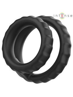 ANILLO DOBLE DEWEY PARA PENE Y ESCROTO EN SILICONA NEGRO DE LA MARCA INTENSE COUPLES TOYS
