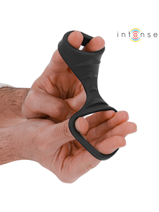 ANILLO DOBLE THEO SILICONA NEGRO PARA PENE Y ESCROTO DE LA MARCA INTENSE COUPLES TOYS