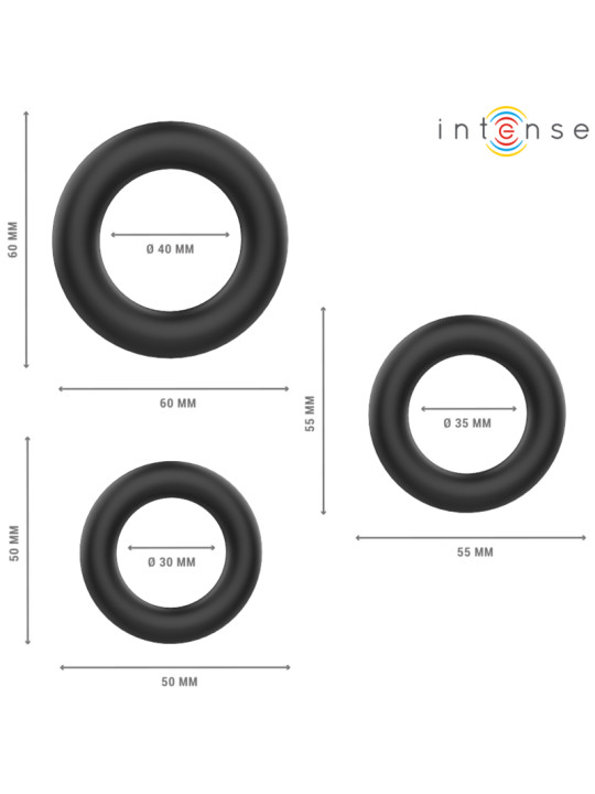 ANILLOS PARA PENE HUGH 3 UNIDADES SILICONA NEGRO INTENSE DE LA MARCA INTENSE COUPLES TOYS