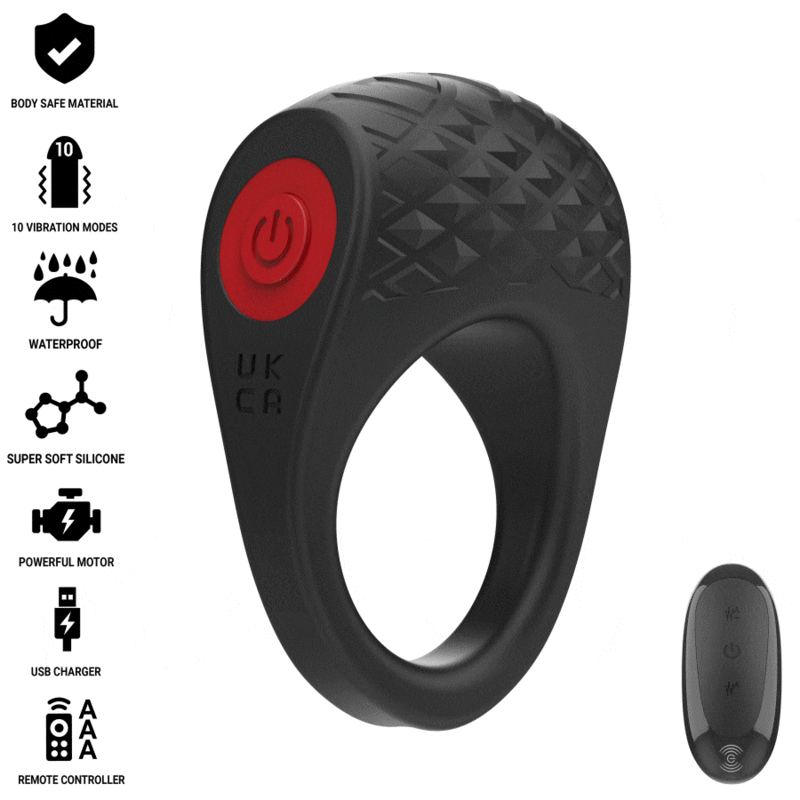 ANILLO VIBRADOR CLOVER 10 MODOS NEGRO CONTROL REMOTO DE LA MARCA INTENSE COUPLES TOYS