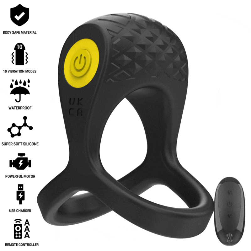 ANILLO VIBRADOR ALEX 10 MODOS NEGRO CON CONTROL REMOTO DE LA MARCA INTENSE COUPLES TOYS