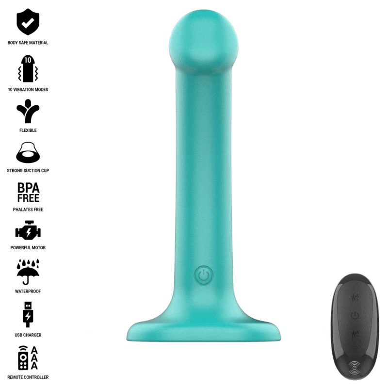 VIBRADOR KATIE CON VENTOSA 10 MODOS AZUL OSCURO REMOTO DE LA MARCA INTENSE FUN
