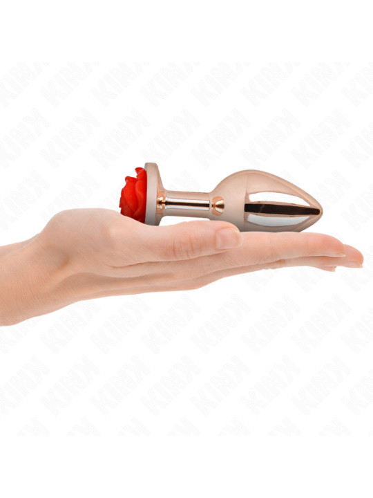 PLUG ANAL METÁLICO ROSA CON ROSA ROJA - KINK DE LA MARCA KINK PLEASURE PLUGS