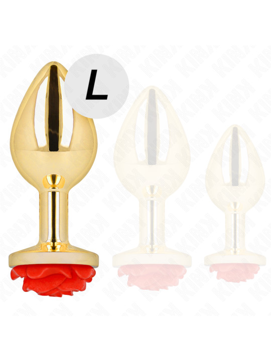PLUG ANAL METÁLICO CON ROSA ROJA - TALLA L DE LA MARCA KINK PLEASURE PLUGS