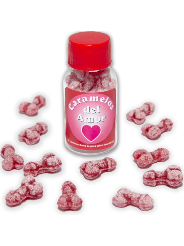 CARAMELOS DEL AMOR FORMA PENE SABOR FRESA Y CEREZA DE LA MARCA DIABLO PICANTE