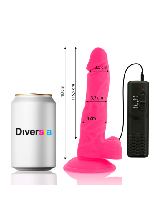 DILDO VIBRADOR FLEXIBLE ROSA 18 CM CON VENTOSA Y CONTROL REMOTO DE LA MARCA DIVERSIA
