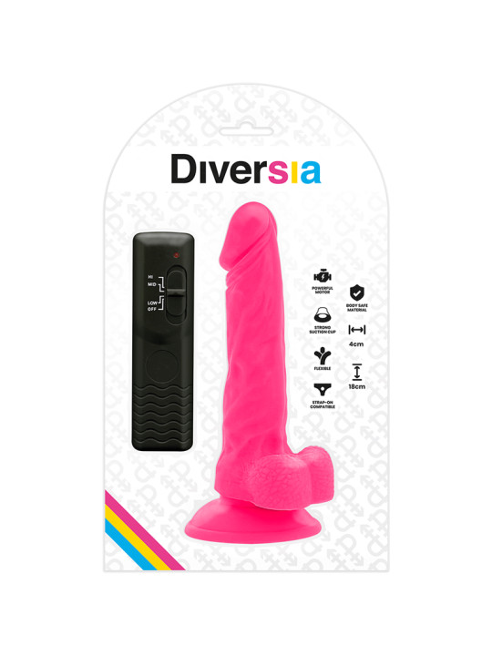 DILDO VIBRADOR FLEXIBLE ROSA 18 CM CON VENTOSA Y CONTROL REMOTO DE LA MARCA DIVERSIA