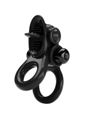 ANILLO VIBRADOR DOBLE ESTIMULACIÓN CLÍTORIS Y PENE NEGRO DE LA MARCA PRETTY LOVE