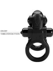 ANILLO VIBRADOR DOBLE ESTIMULACIÓN CLÍTORIS Y PENE NEGRO DE LA MARCA PRETTY LOVE