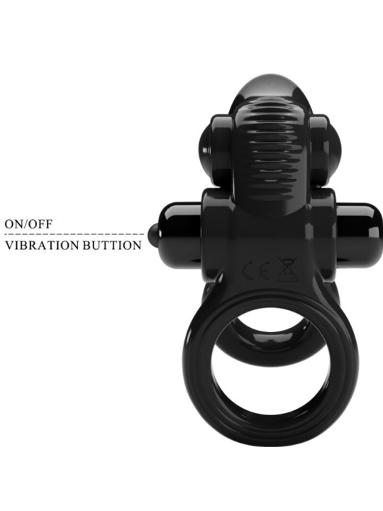 ANILLO VIBRADOR DOBLE ESTIMULACIÓN CLÍTORIS Y PENE NEGRO DE LA MARCA PRETTY LOVE