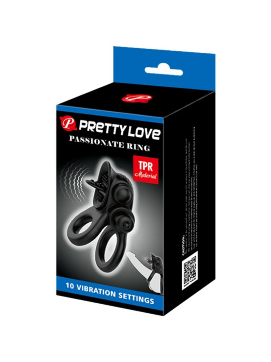 ANILLO VIBRADOR DOBLE ESTIMULACIÓN CLÍTORIS Y PENE NEGRO DE LA MARCA PRETTY LOVE
