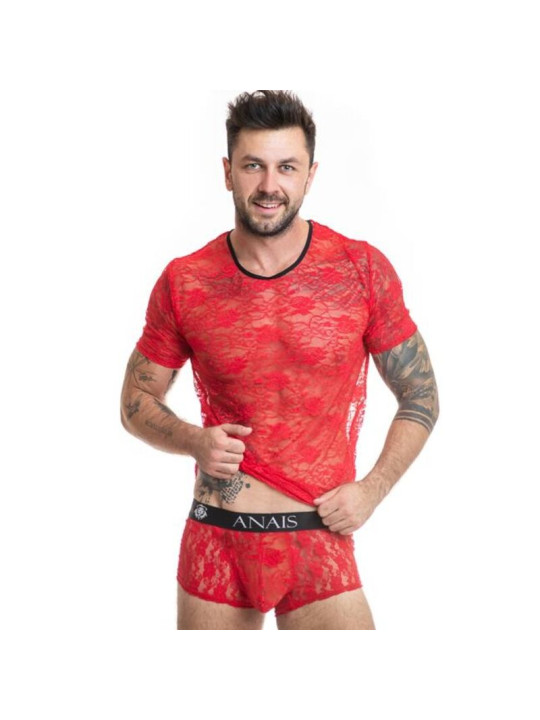 CAMISETA BRAVE EN ENCAJE ROJO CON ESTAMPADO FLORAL DE LA MARCA ANAIS MEN ACCESORIES