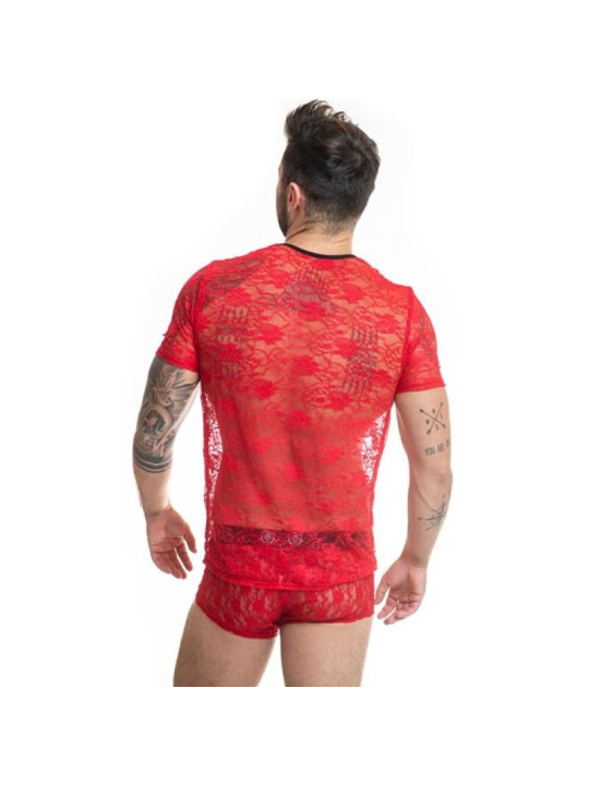 CAMISETA BRAVE EN ENCAJE ROJO CON ESTAMPADO FLORAL DE LA MARCA ANAIS MEN ACCESORIES