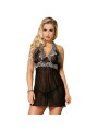 BABYDOLL NEGRO ENCAJE FLORAL TANGA INCLUIDO S/M DE LA MARCA SUBBLIME BABYDOLLS