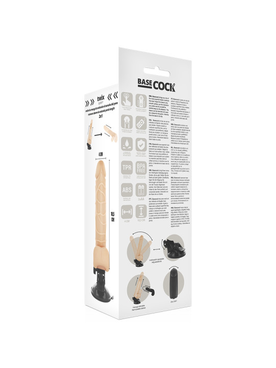 VIBRADOR REALISTA CONTROL REMOTO TPE 18.5 CM BASE SUCCIÓN DE LA MARCA BASECOCK
