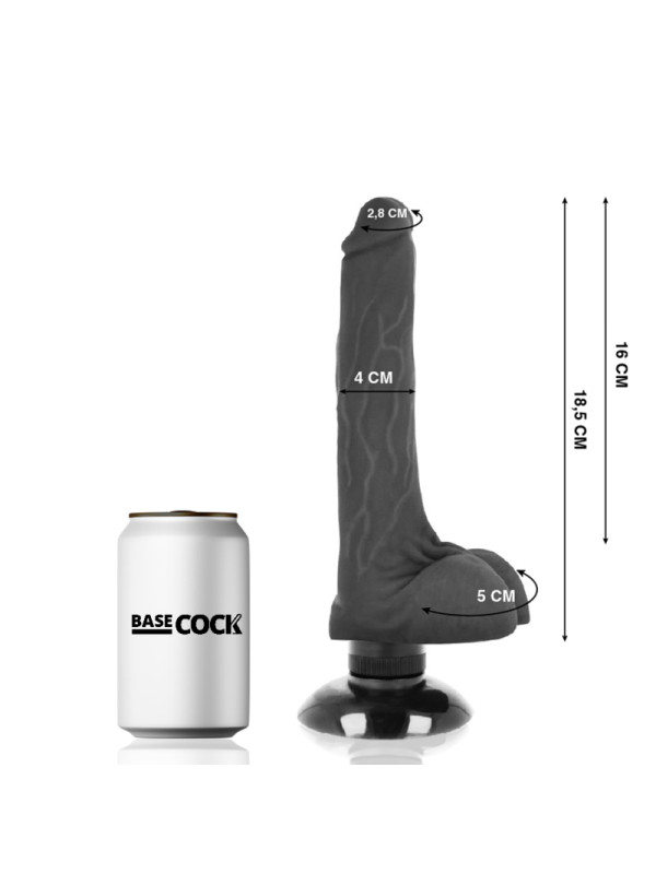 VIBRADOR REALISTA 2 EN 1 CON BASE DE VENTOSA 18.5 CM DE LA MARCA BASECOCK