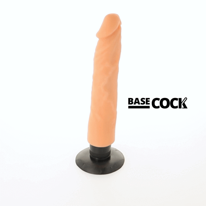 VIBRADOR REALISTA 2 EN 1 20 CM TPE SEGURO Y FLEXIBLE DE LA MARCA BASECOCK
