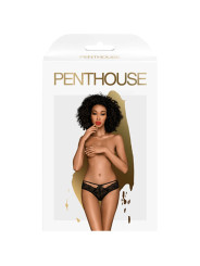 PANTIES DE ENCAJE ADORE ME NEGRO S/M - LENCERÍA SEXY DE LA MARCA PENTHOUSE THONG