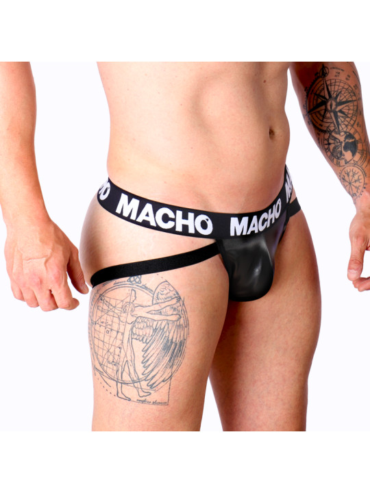 JOCK CUERO NEGRO FETISH MACHO POLIPIEL ELASTICO DE LA MARCA MACHO UNDERWEAR
