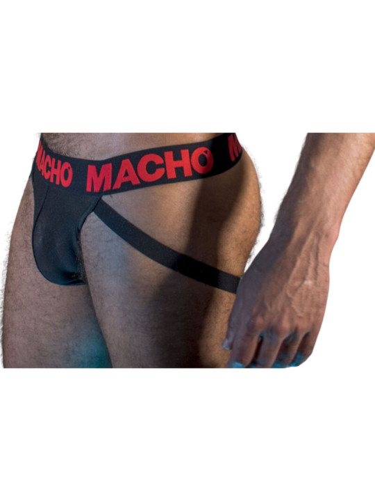 SUSPENSORIO SEMITRANSPARENTE NEGRO ROJO ELASTICO DE LA MARCA MACHO UNDERWEAR