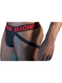 SUSPENSORIO SEMITRANSPARENTE NEGRO ROJO ELASTICO DE LA MARCA MACHO UNDERWEAR
