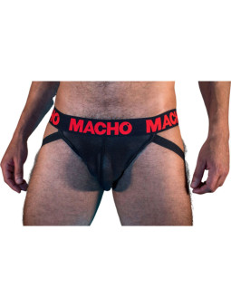 SUSPENSORIO SEMITRANSPARENTE NEGRO ROJO ELASTICO DE LA MARCA MACHO UNDERWEAR