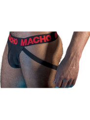 SUSPENSORIO SEMITRANSPARENTE NEGRO ROJO ELASTICO DE LA MARCA MACHO UNDERWEAR