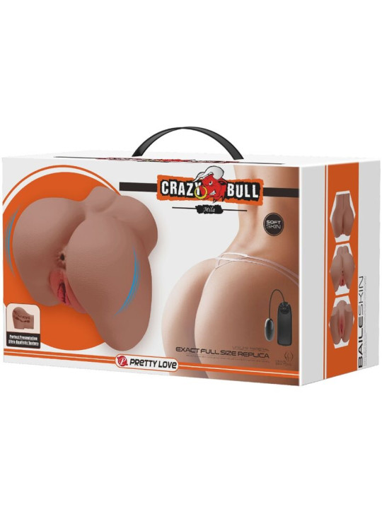 MASTURBADOR REALISTA DOBLE ENTRADA VIBRADOR CONTROL REMOTO DE LA MARCA CRAZY BULL