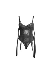 BODY DE ENCAJE NEGRO CON LIGUEROS Y DISEÑO CROTCHLESS DE LA MARCA SUBBLIME BODIES