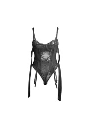 BODY DE ENCAJE NEGRO CON LIGUEROS Y DISEÑO CROTCHLESS DE LA MARCA SUBBLIME BODIES