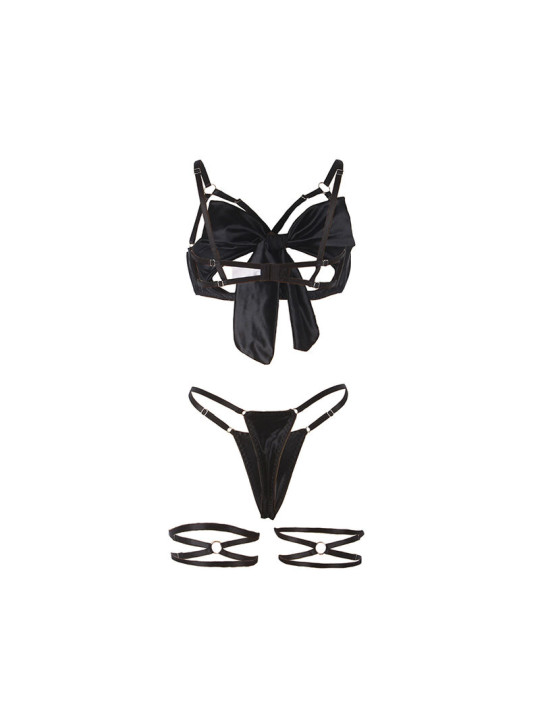 SET LENCERÍA SUJETADOR CON LAZO Y LIGUERO NEGRO SUBBLIME DE LA MARCA SUBBLIME SETS