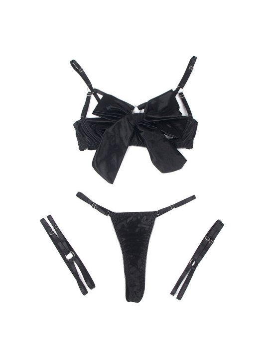 SET LENCERÍA SUJETADOR CON LAZO NEGRO Y LIGUERO SUBBLIME DE LA MARCA SUBBLIME SETS