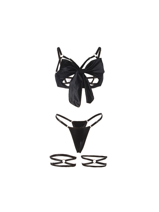 SET LENCERÍA SUJETADOR CON LAZO NEGRO Y LIGUERO SUBBLIME DE LA MARCA SUBBLIME SETS