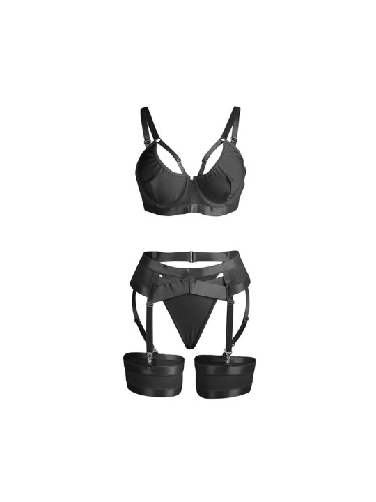 SET LENCERÍA BONDAGE NEGRO CON PORTALIGAS Y SUJETADOR DE LA MARCA SUBBLIME SETS