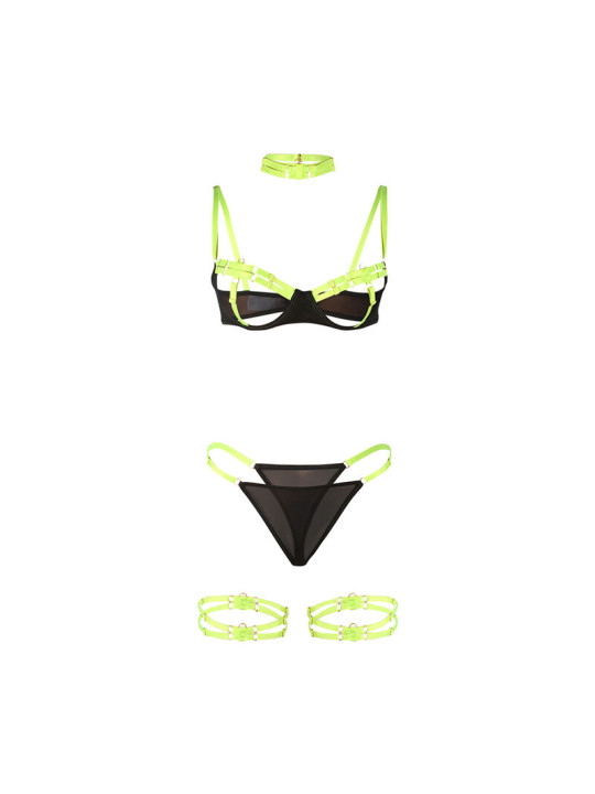 CONJUNTO LENCERÍA VERDE HOLLOW CUT CON COLLAR Y TIRAS AJUSTABLES DE LA MARCA SUBBLIME SETS