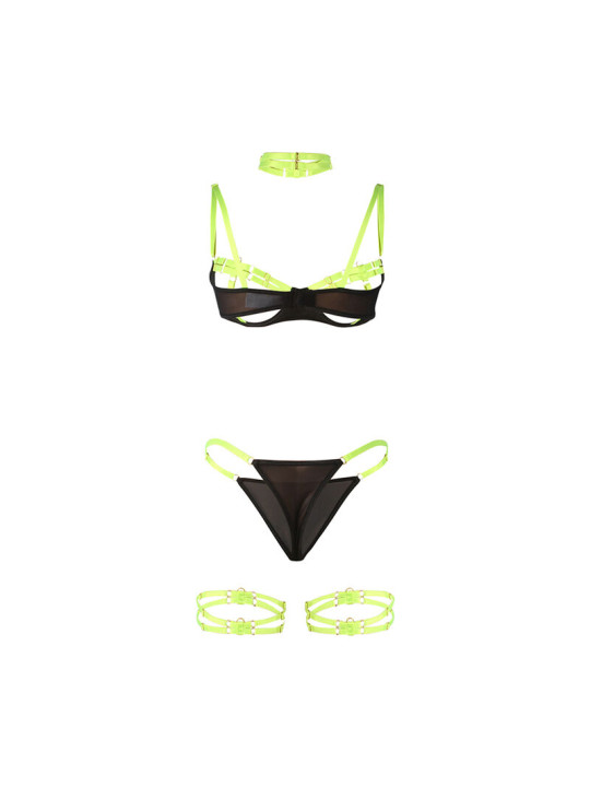 CONJUNTO LENCERÍA VERDE HOLLOW CUT CON COLLAR Y TIRAS AJUSTABLES DE LA MARCA SUBBLIME SETS