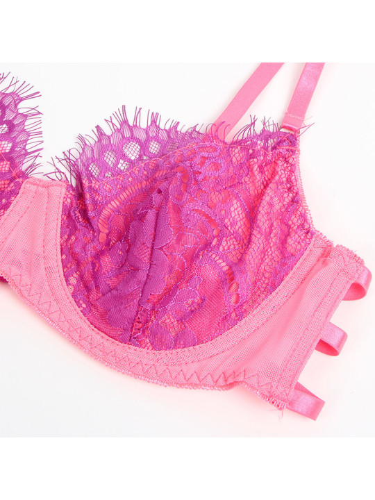 SUJETADOR CON ENCAJE Y LIGUEROS ROSA MORADO SUBBLIME L/XL DE LA MARCA SUBBLIME SETS