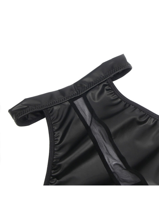 VESTIDO HALTER NEGRO CON TRANSPARENCIAS Y CUERO PU - SUBBLIME DE LA MARCA SUBBLIME DRESSES