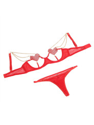 CONJUNTO LENCERÍA ROJO MALLA SEXY CON CADENAS CORAZÓN L/XL DE LA MARCA SUBBLIME SETS